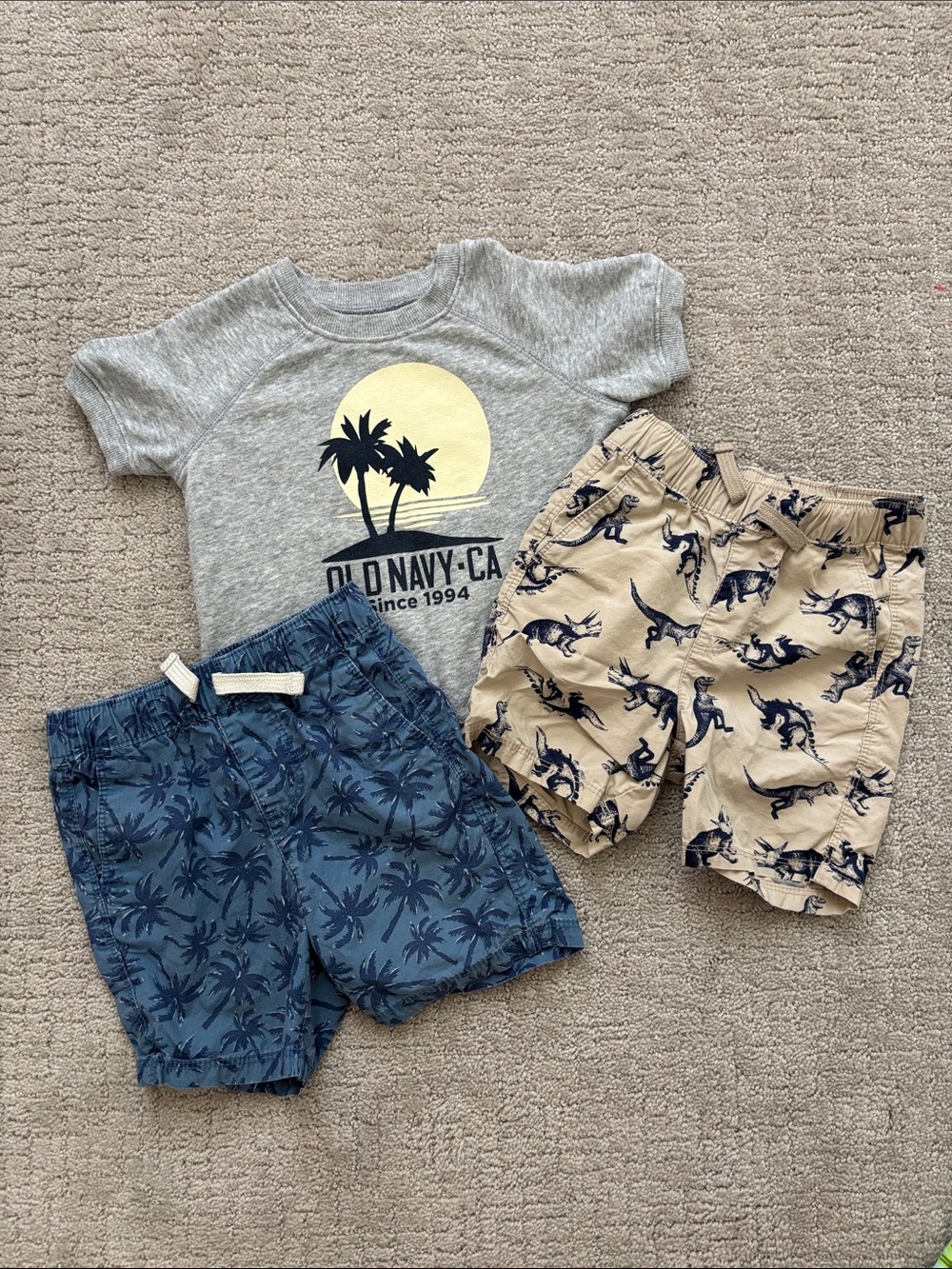 Old Navy Kids Gray Graphic T-Shirt with Yellow Sun & Palm Shorts Set
